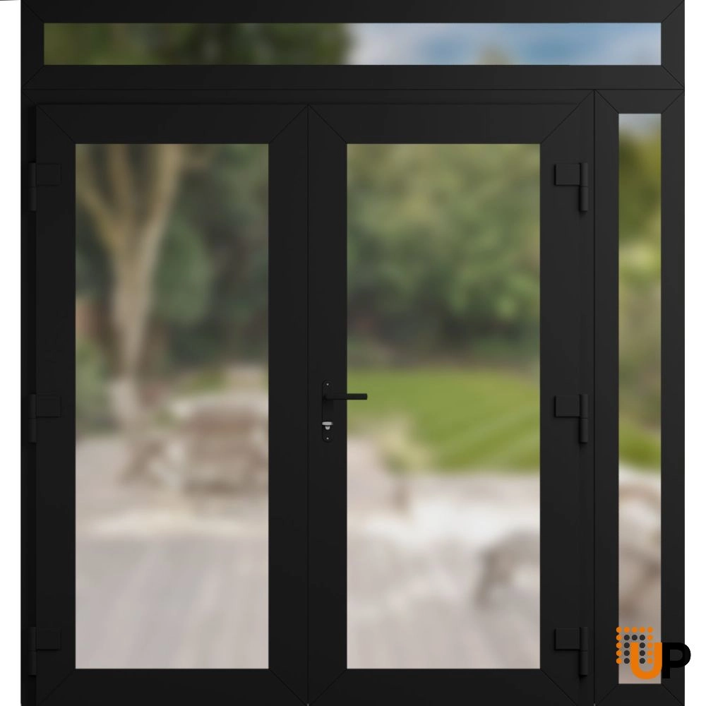 Double swing vinyl modern exterior door with frosted glass | Manux 8102 Black Matte | 86 x 92 (72+14 x 80+12) photo#2