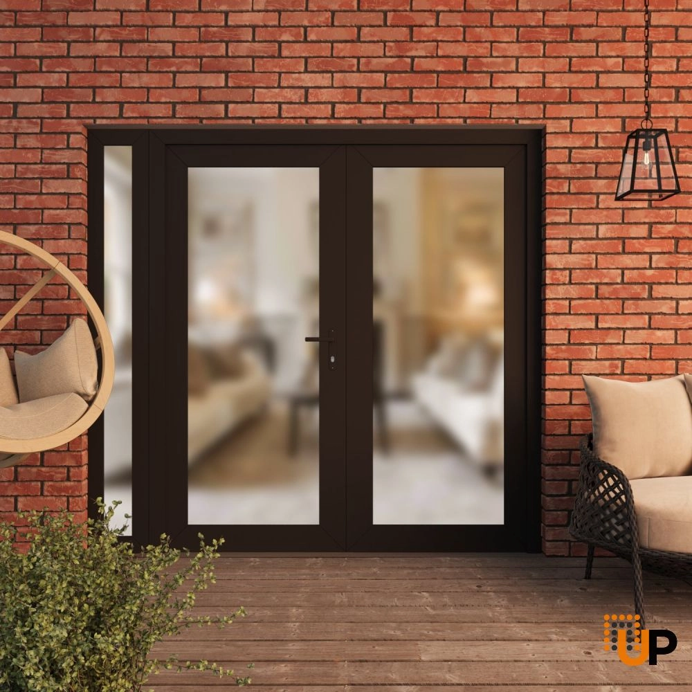 Double swing vinyl modern exterior door with frosted glass | Manux 8102 Black Matte | 86 x 80 (72+14 x 80) photo#3