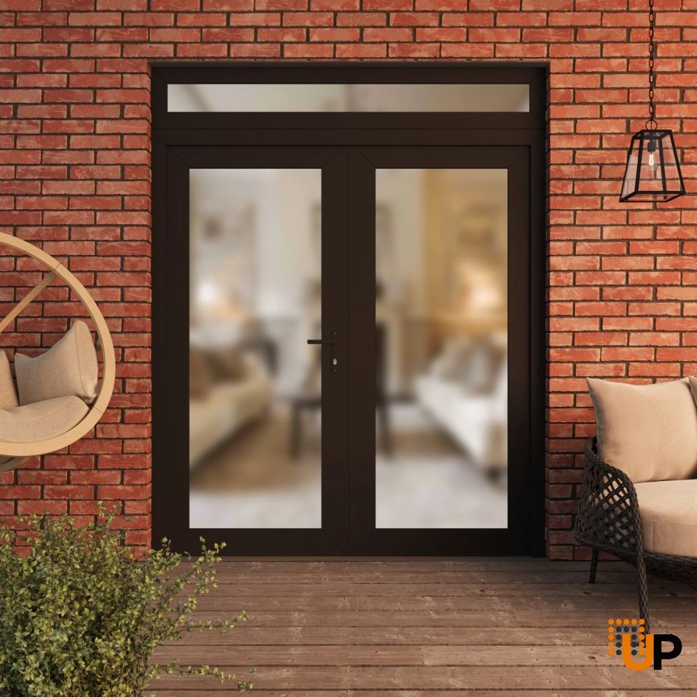 Double swing vinyl modern exterior door with frosted glass | Manux 8102 Black Matte | 72 x 94 (72 x 80+14) photo#3