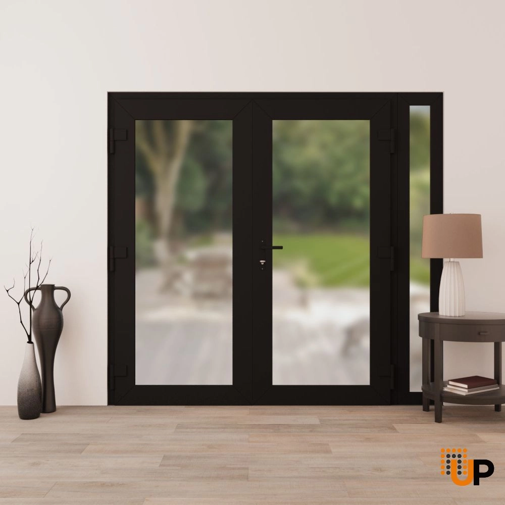 Double swing vinyl modern exterior door with frosted glass | Manux 8102 Black Matte | 86 x 80 (72+14 x 80) photo#4