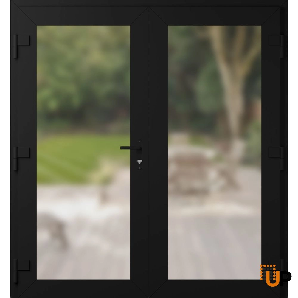 Double swing metal-plastic modern exterior door with frosted glass | Manux 8102 Black Matte | 72 x 80 photo#2