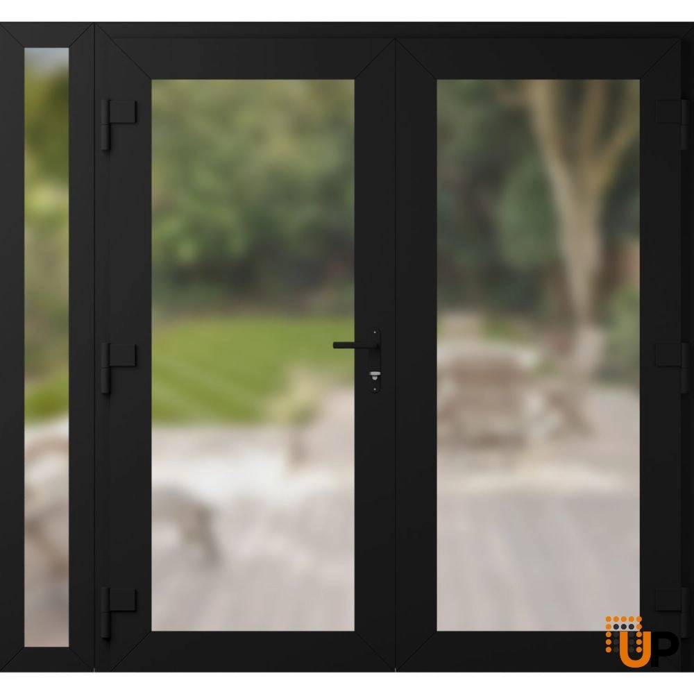 Double swing vinyl modern exterior door with frosted glass | Manux 8102 Black Matte | 84 x 80 (72+12 x 80) photo#2