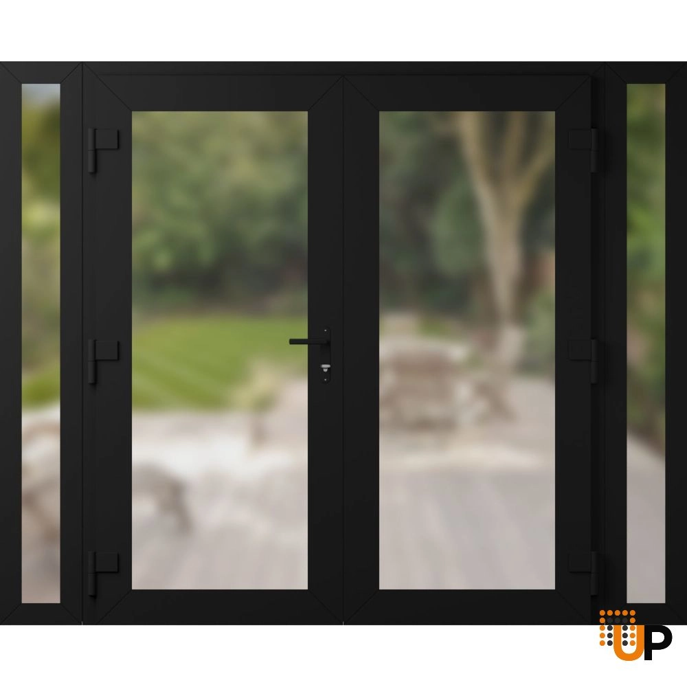 Double swing vinyl modern exterior door with frosted glass | Manux 8102 Black Matte | 96 x 80 (12+72+12 x 80) photo#2
