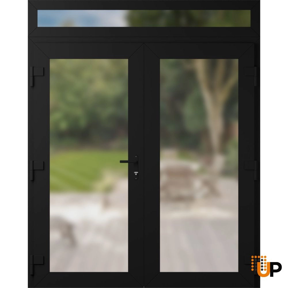 Double swing vinyl modern exterior door with frosted glass | Manux 8102 Black Matte | 72 x 94 (72 x 80+14) photo#2