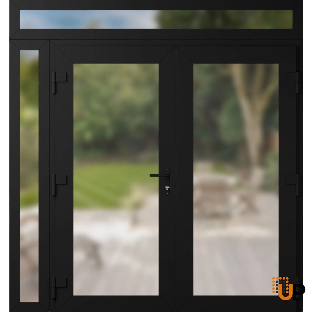 Double swing vinyl modern exterior door with frosted glass | Manux 8102 Black Matte | 84 x 96 (72+12 x 80+16) photo#2