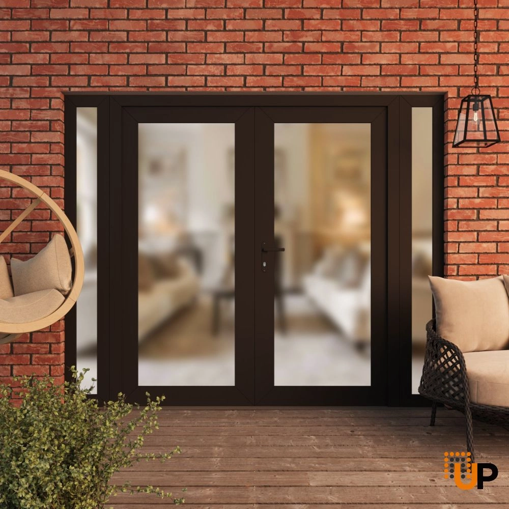 Double swing vinyl modern exterior door with frosted glass | Manux 8102 Black Matte | 96 x 80 (12+72+12 x 80) photo#3