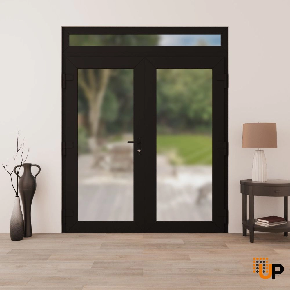 Double swing vinyl modern exterior door with frosted glass | Manux 8102 Black Matte | 72 x 94 (72 x 80+14) photo#4