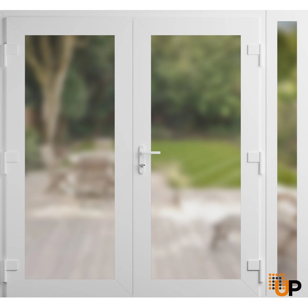 Double swing vinyl modern exterior door with frosted glass | Manux 8102 White | 88 x 80 (72+16 x 80) photo#2