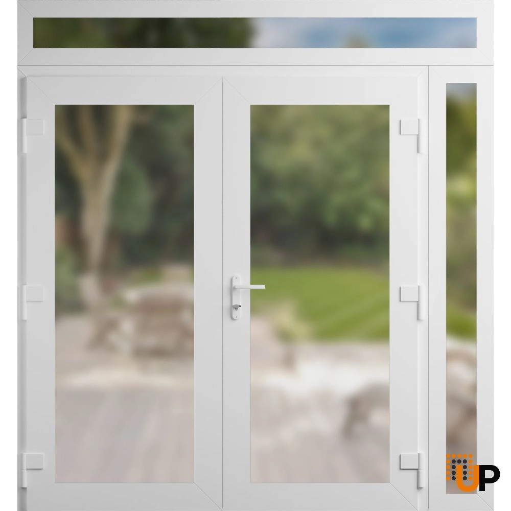 Double swing vinyl modern exterior door with frosted glass | Manux 8102 White | 84 x 96 (72+12 x 80+16) photo#2