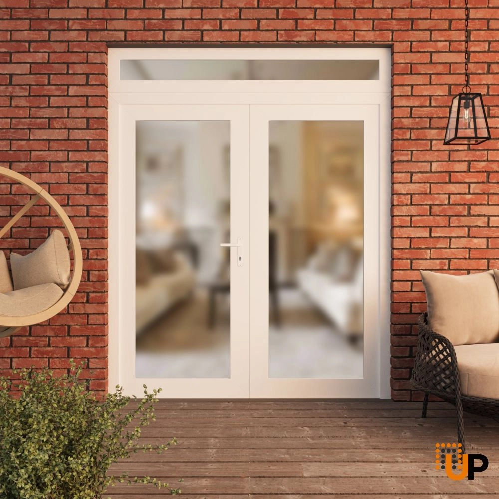 Double swing vinyl modern exterior door with frosted glass | Manux 8102 White | 72 x 96 (72 x 80+16) photo#3