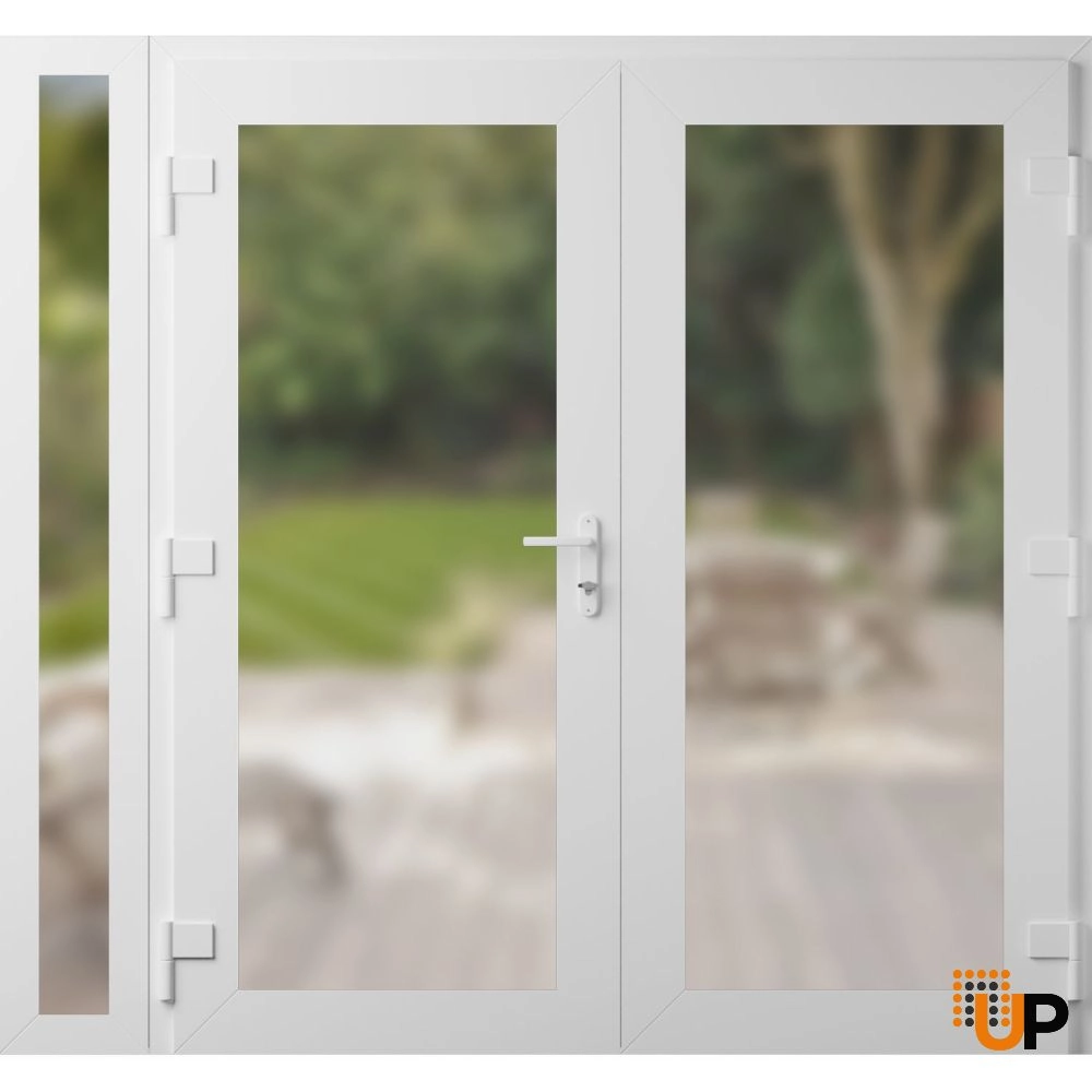 Double swing vinyl modern exterior door with frosted glass | Manux 8102 White | 88 x 80 (72+16 x 80) photo#2