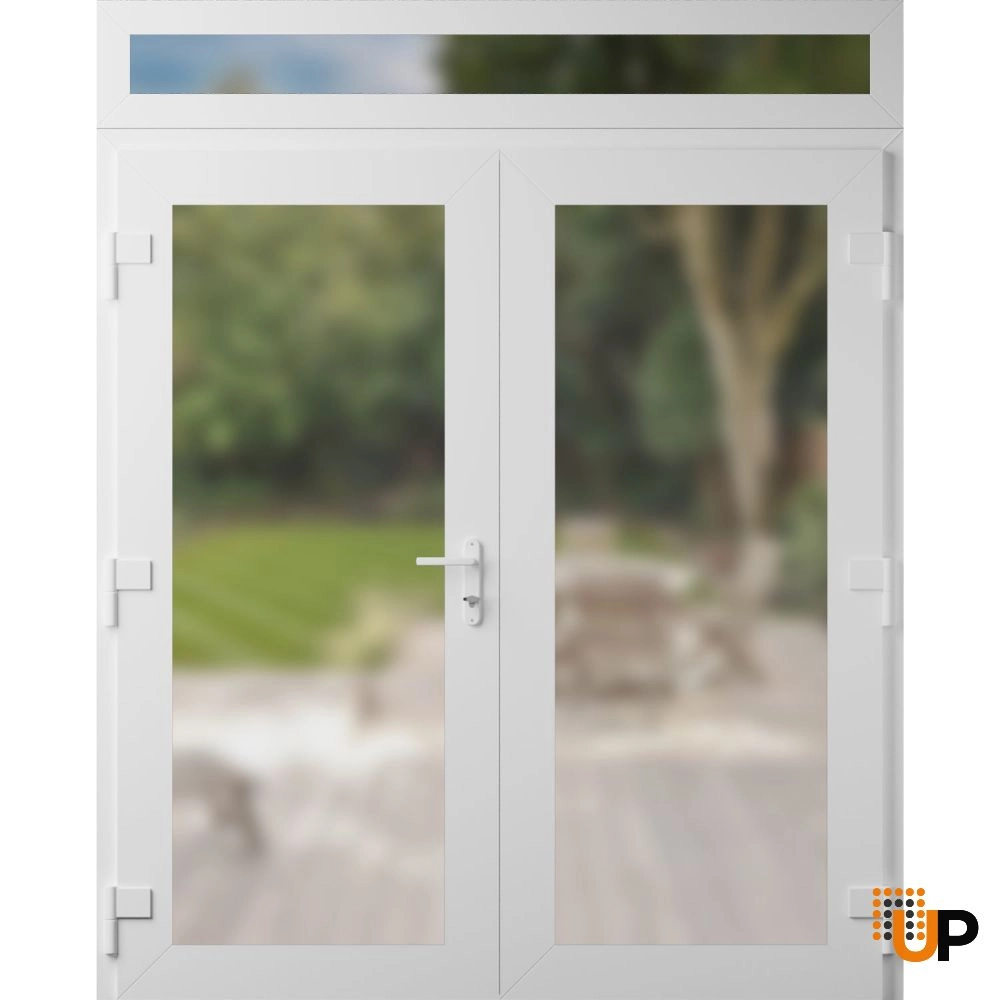 Double swing vinyl modern exterior door with frosted glass | Manux 8102 White | 72 x 92 (72 x 80+12) photo#2