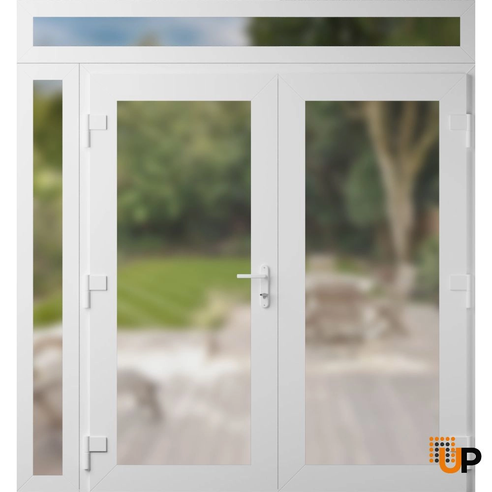 Double swing vinyl modern exterior door with frosted glass | Manux 8102 White | 84 x 92 (72+12 x 80+12) photo#2