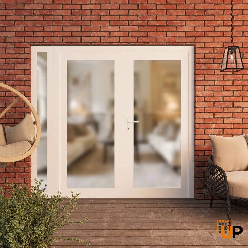 Double swing vinyl modern exterior door with frosted glass | Manux 8102 White | 88 x 80 (72+16 x 80) photo#3