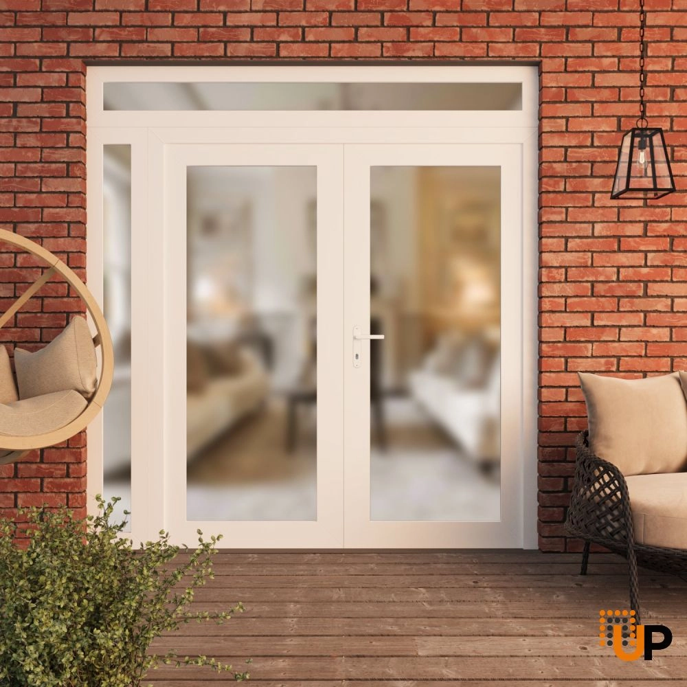 Double swing vinyl modern exterior door with frosted glass | Manux 8102 White | 84 x 92 (72+12 x 80+12) photo#3