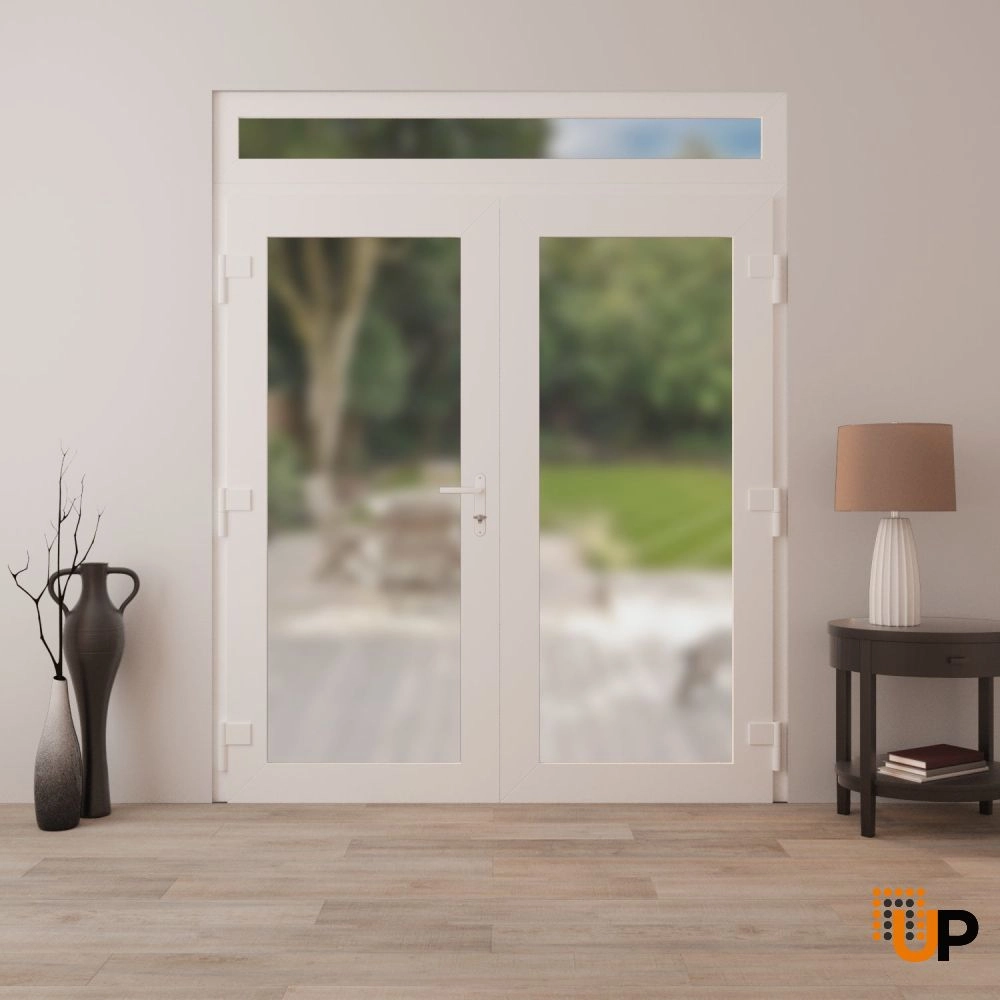 Double swing vinyl modern exterior door with frosted glass | Manux 8102 White | 72 x 92 (72 x 80+12) photo#4