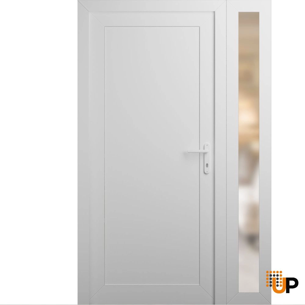 Single swing vinyl modern exterior door | Manux 8111 White | 48 x 80 photo#1