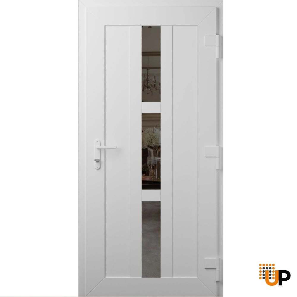 Single swing vinyl modern exterior door with tempered glass | Manux 8112 White | 36 x 80 photo#2