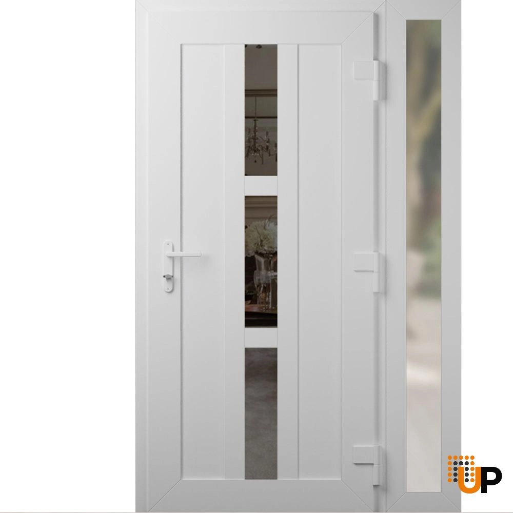 Single swing vinyl modern exterior door with tempered glass | Manux 8112 White | 48 x 80 (36+12 x 80) photo#2