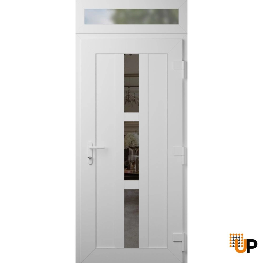 Single swing metal-plastic modern exterior door with tempered | Manux 8112 White | 36 x 94 (36 x 80+14) photo#2