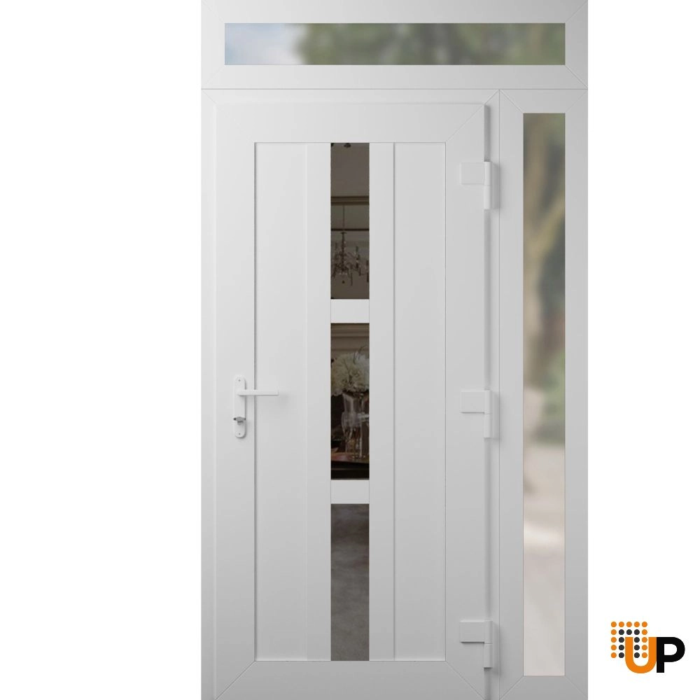Single swing vinyl modern exterior door with clear glass | Manux 8112 White | 44 x 92 (32+12 x 80+12) photo#2