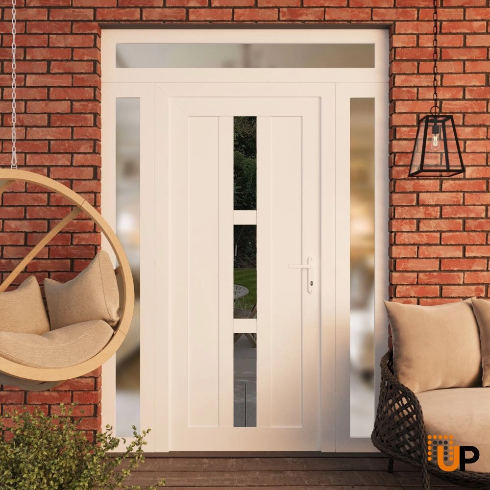 Single swing vinyl modern exterior door with clear glass | Manux 8112 White | 60 x 92 (14+32+14 x 80+12) photo#3