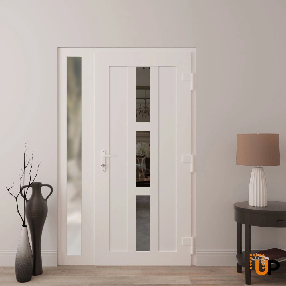 Single swing vinyl modern exterior door with tempered glass | Manux 8112 White | 48 x 80 (36+12 x 80) photo#4