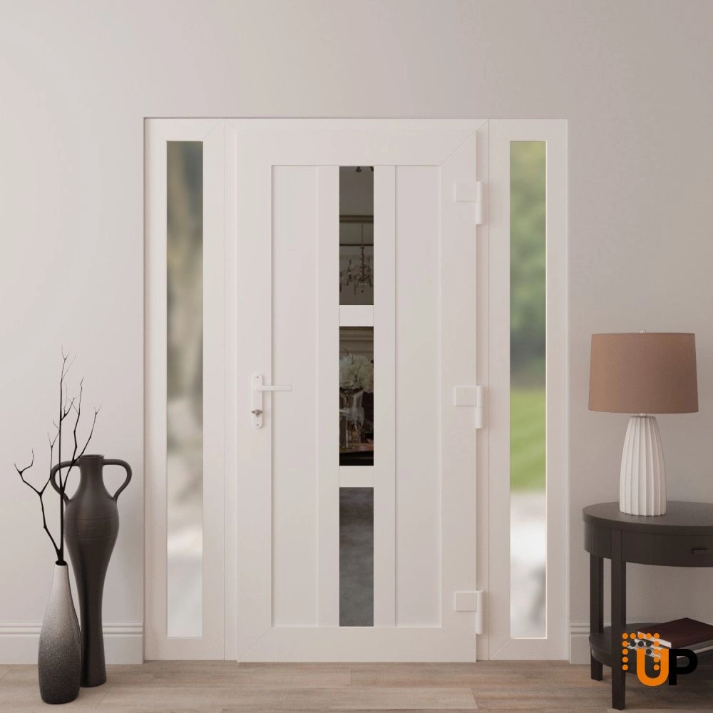 Single swing vinyl modern exterior door with clear glass | Manux 8112 White | 56 x 80 (12+32+12 x 80) photo#4