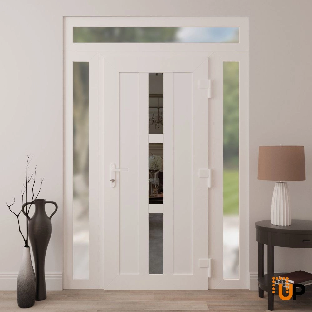 Single swing vinyl modern exterior door with clear glass | Manux 8112 White | 60 x 92 (14+32+14 x 80+12) photo#4