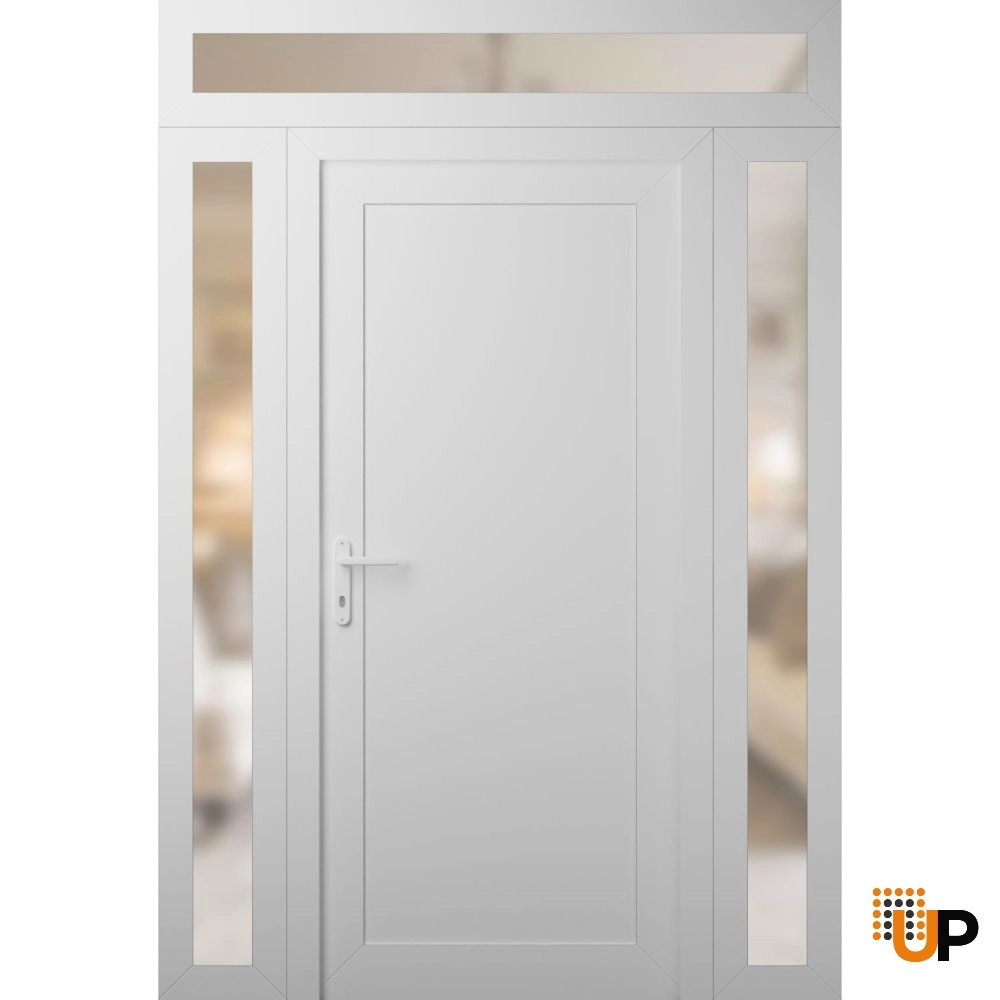 Single swing vinyl modern exterior door | Manux 8111 White | 64 x 94 photo#1