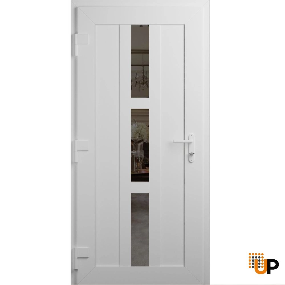 Single swing metal-plastic modern exterior door with tempered | Manux 8112 White | 36 x 80 photo#2