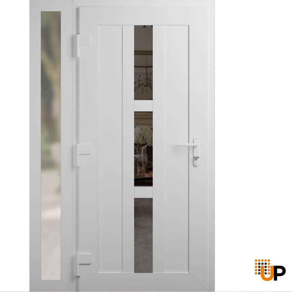 Single swing vinyl modern exterior door with tempered glass | Manux 8112 White | 48 x 80 (36+12 x 80) photo#2