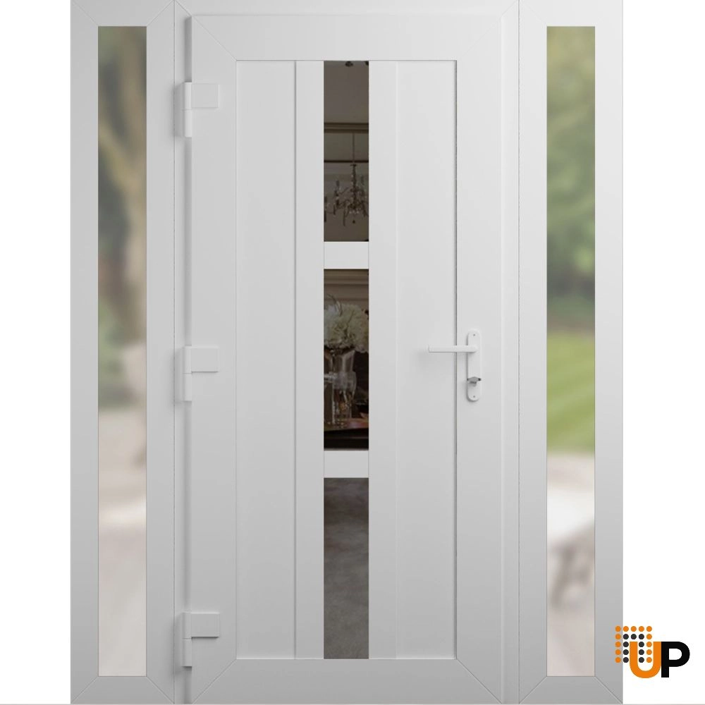 Single swing vinyl modern exterior door with clear glass | Manux 8112 White | 64 x 80 (16+32+16 x 80) photo#2