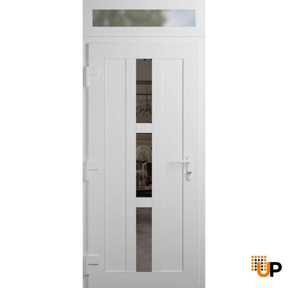 Single swing vinyl modern exterior door with clear glass | Manux 8112 White | 32 x 96 (32 x 80+16) photo#2