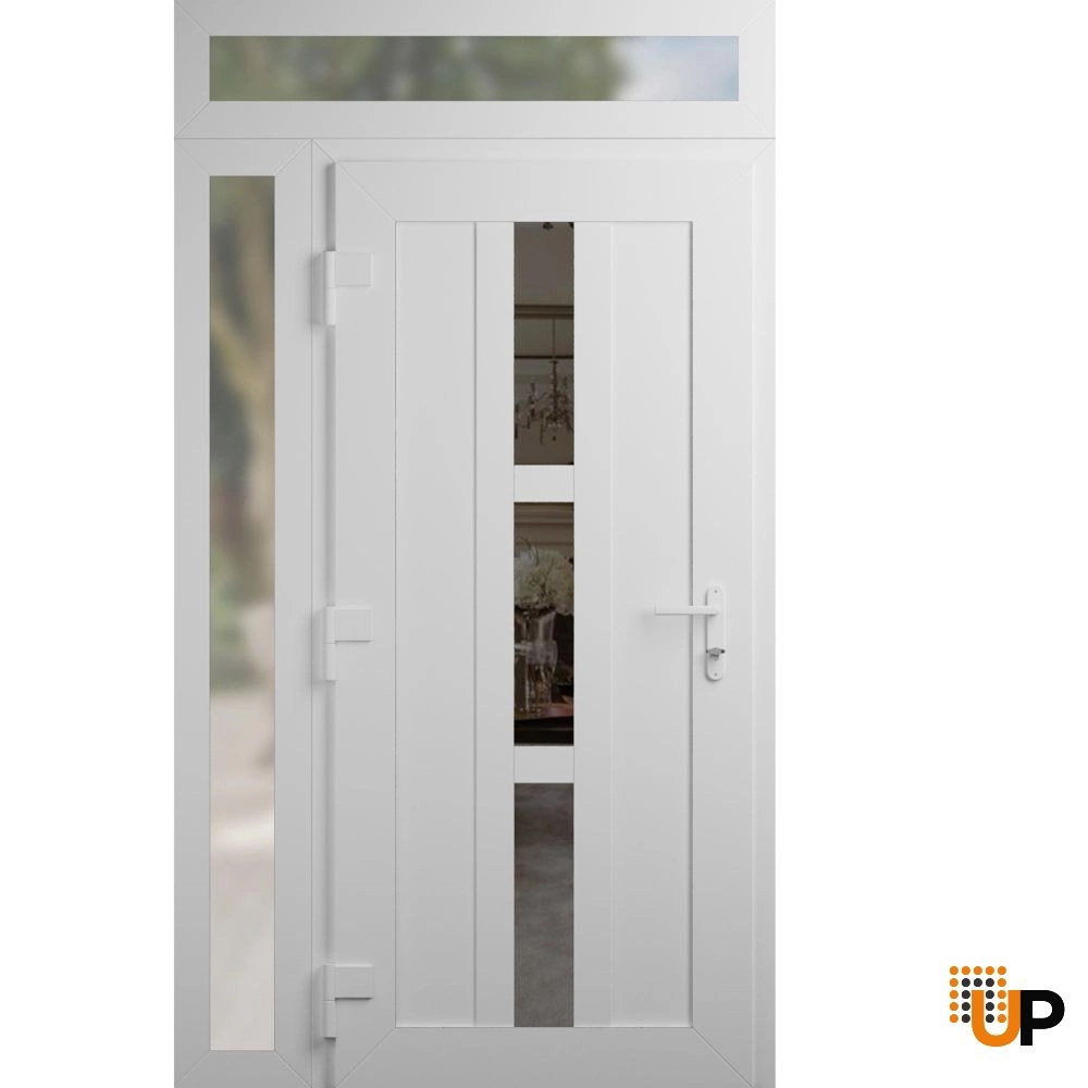 Single swing vinyl modern exterior door with tempered glass | Manux 8112 White | 52 x 94 (36+16 x 80+14) photo#2