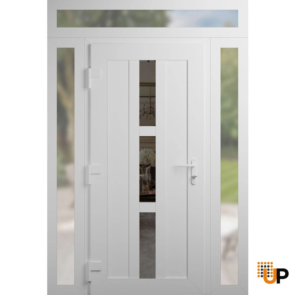 Single swing vinyl modern exterior door with tempered glass | Manux 8112 White | 60 x 94 (12+36+12 x 80+14) photo#2