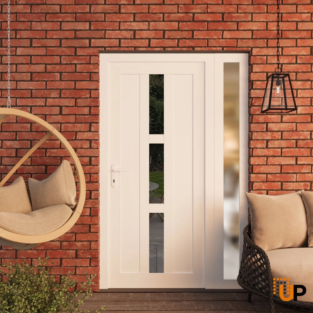 Single swing vinyl modern exterior door with tempered glass | Manux 8112 White | 48 x 80 (36+12 x 80) photo#3
