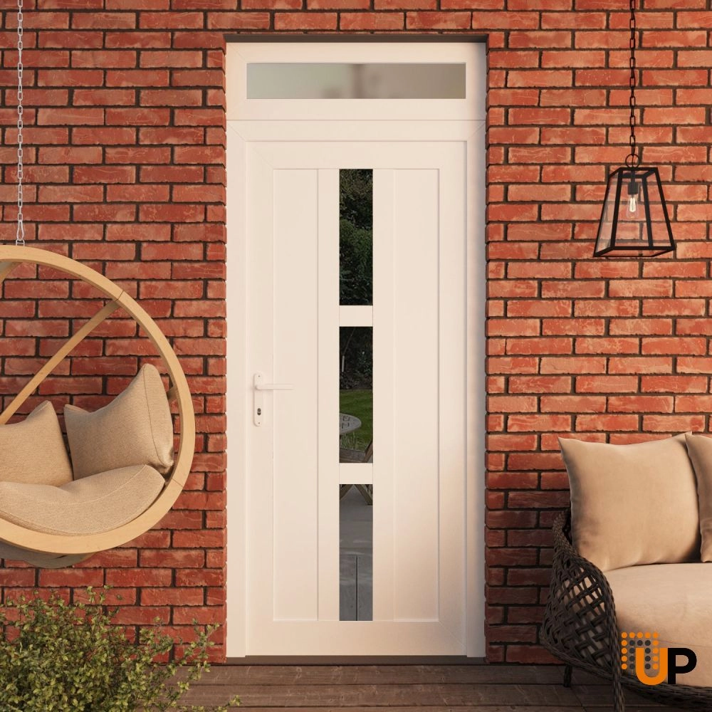 Single swing vinyl modern exterior door with tempered glass | Manux 8112 White | 36 x 94 (36 x 80+14) photo#3