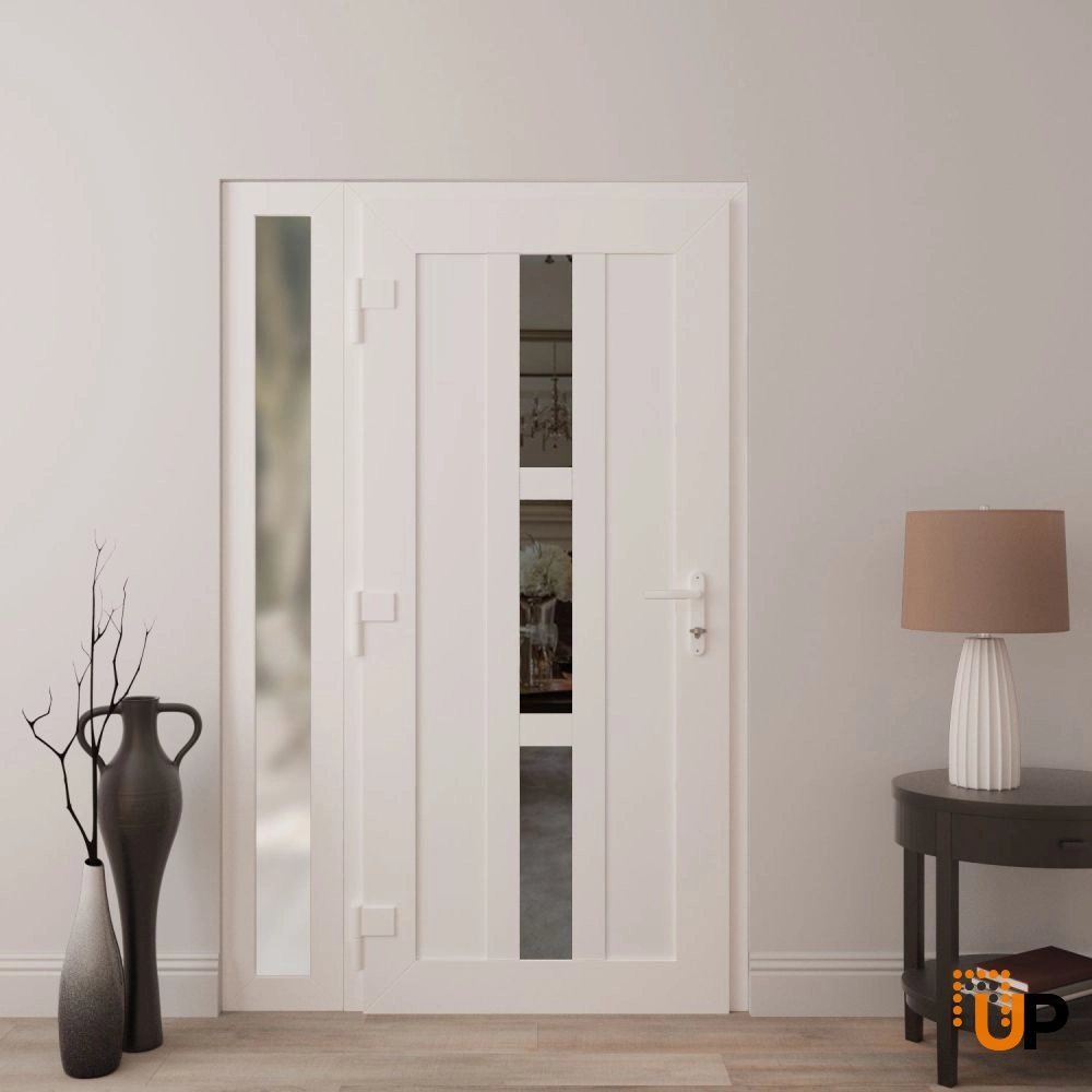 Single swing vinyl modern exterior door with clear glass | Manux 8112 White | 48 x 80 (32+12 x 80) photo#4