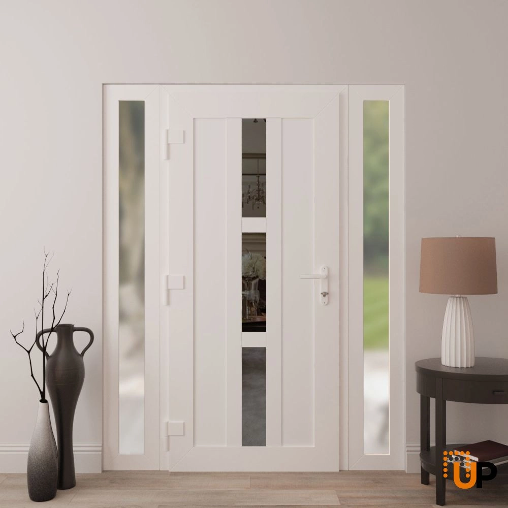 Single swing vinyl modern exterior door with clear glass | Manux 8112 White | 64 x 80 (16+32+16 x 80) photo#4