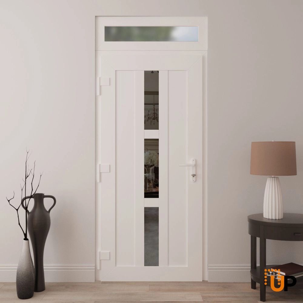 Single swing vinyl modern exterior door with tempered glass | Manux 8112 White | 36 x 94 (36 x 80+14) photo#4