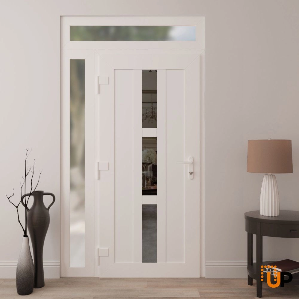 Single swing vinyl modern exterior door with tempered glass | Manux 8112 White | 52 x 94 (36+16 x 80+14) photo#4