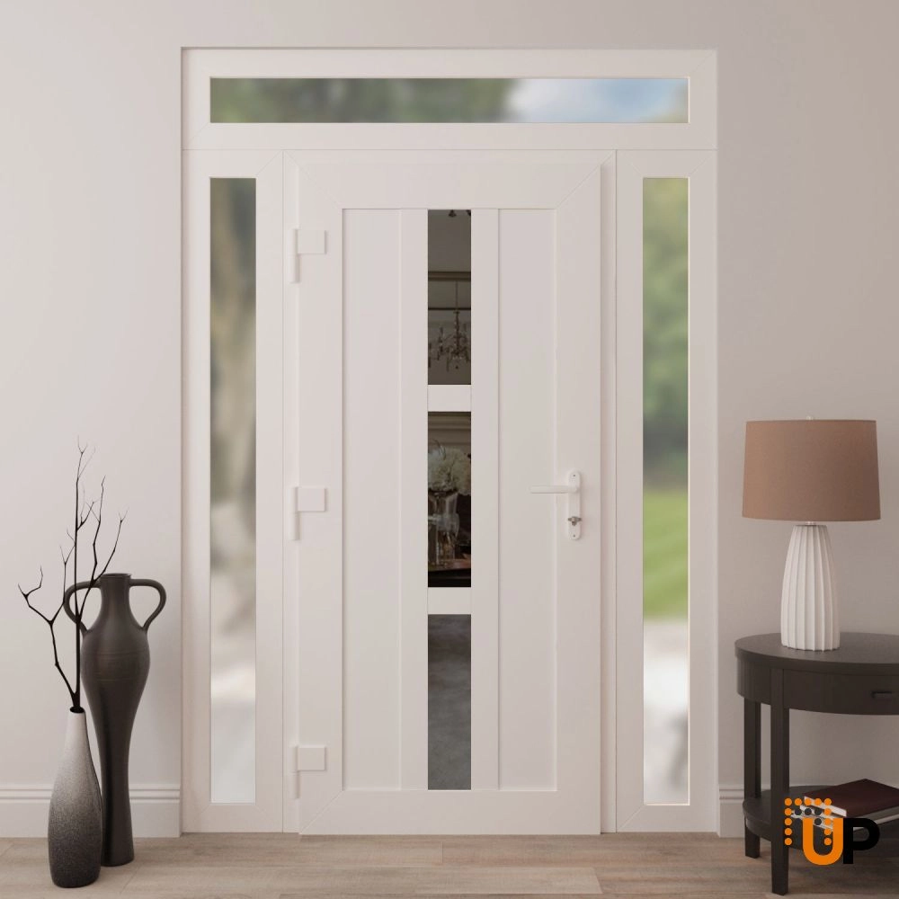 Single swing vinyl modern exterior door with clear glass | Manux 8112 White | 60 x 96 (12+32+12 x 80+16) photo#4