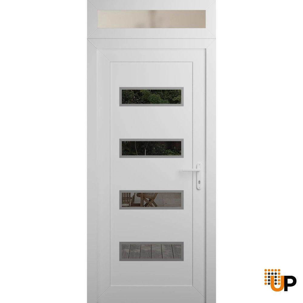Single swing metal-plastic modern exterior door with tempered | Manux 8113 White | 32 x 94 photo#1