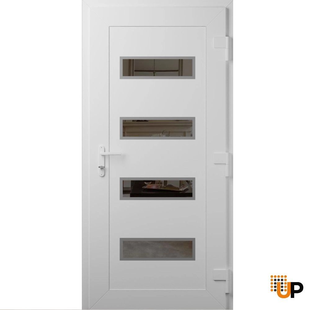 Single swing vinyl modern exterior door with tempered glass | Manux 8113 White | 32 x 80 photo#2
