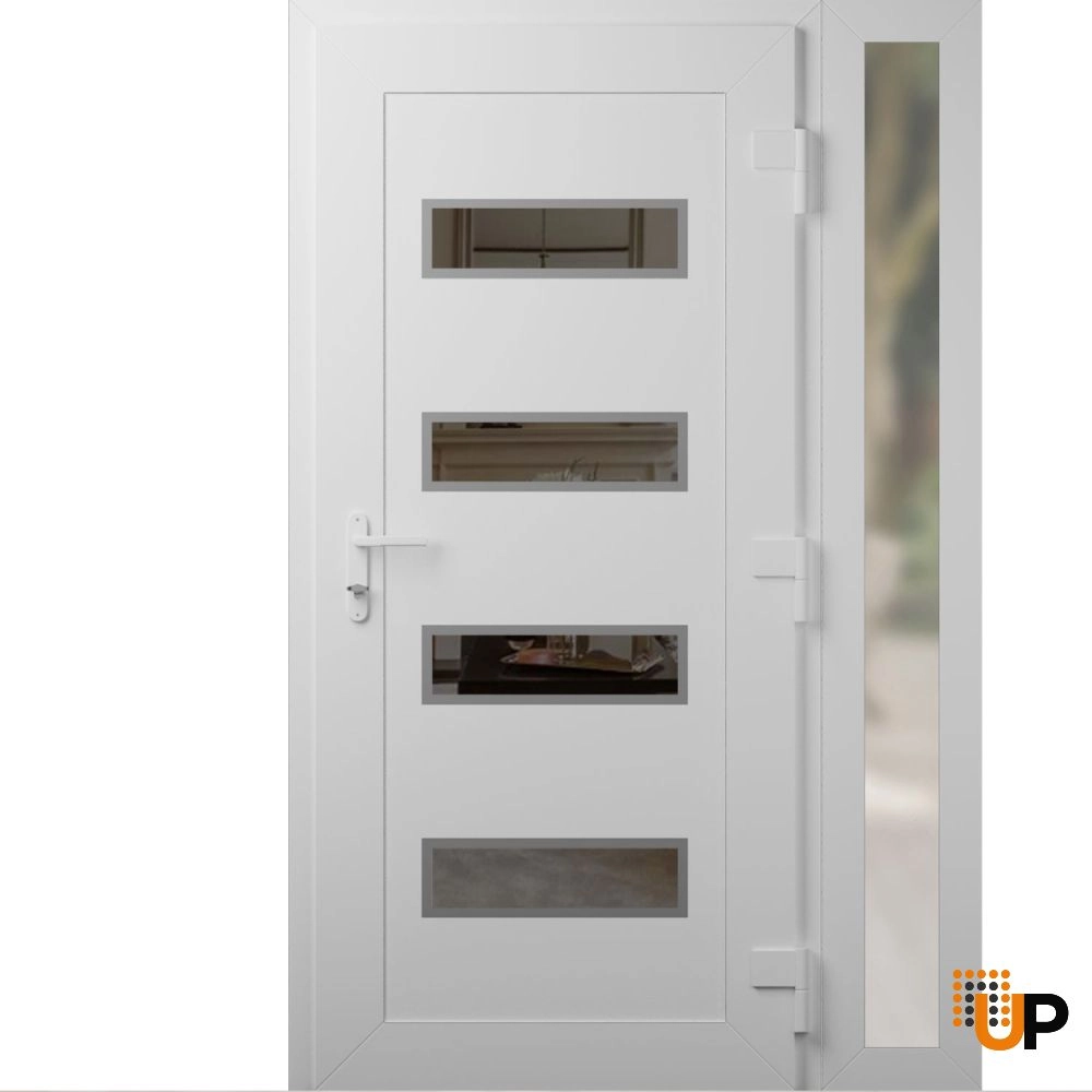 Single swing vinyl modern exterior door with tempered glass | Manux 8113 White | 48 x 80 photo#2