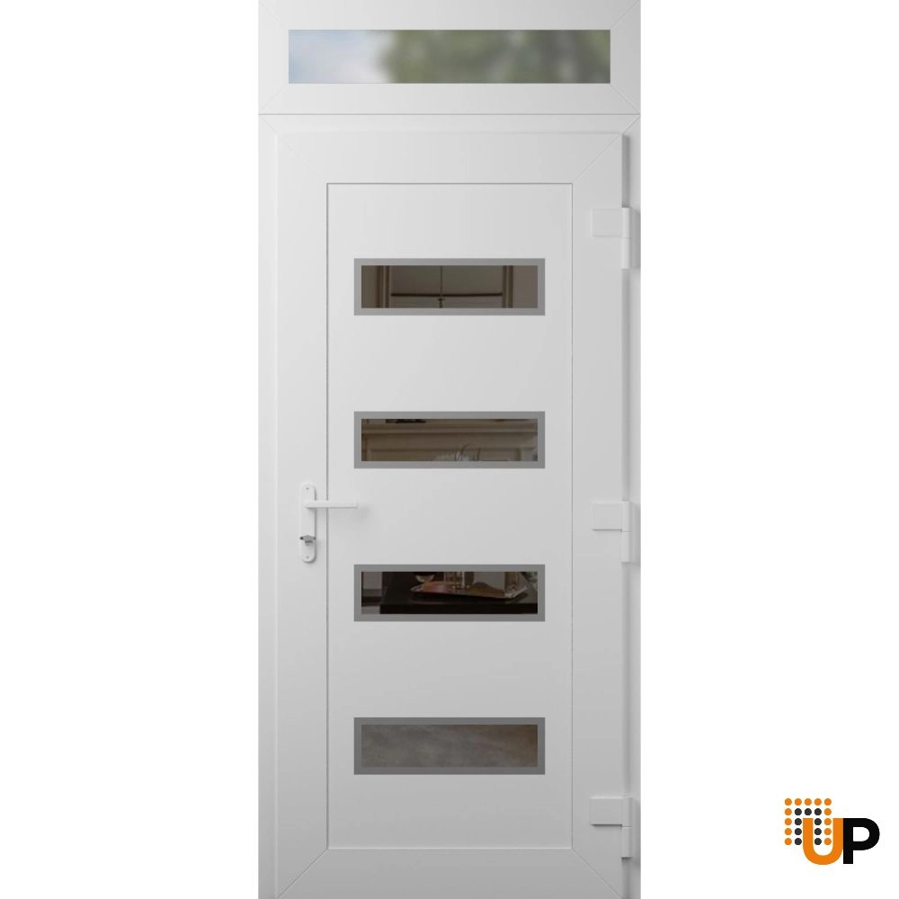 Single swing metal-plastic modern exterior door with tempered | Manux 8113 White | 32 x 94 photo#2