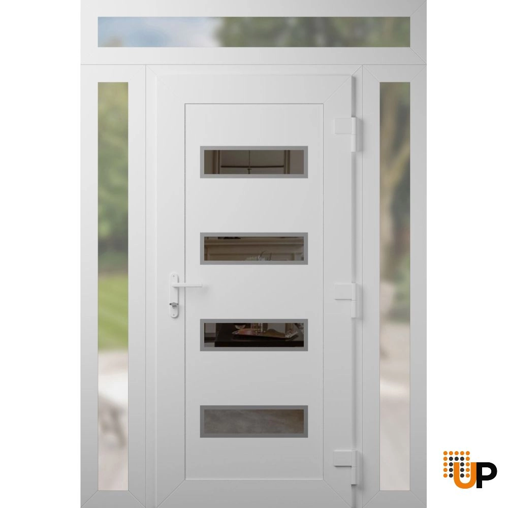 Single swing vinyl modern exterior door with tempered glass | Manux 8113 White | 60 x 94 (14+32+14 x 80+14) photo#2