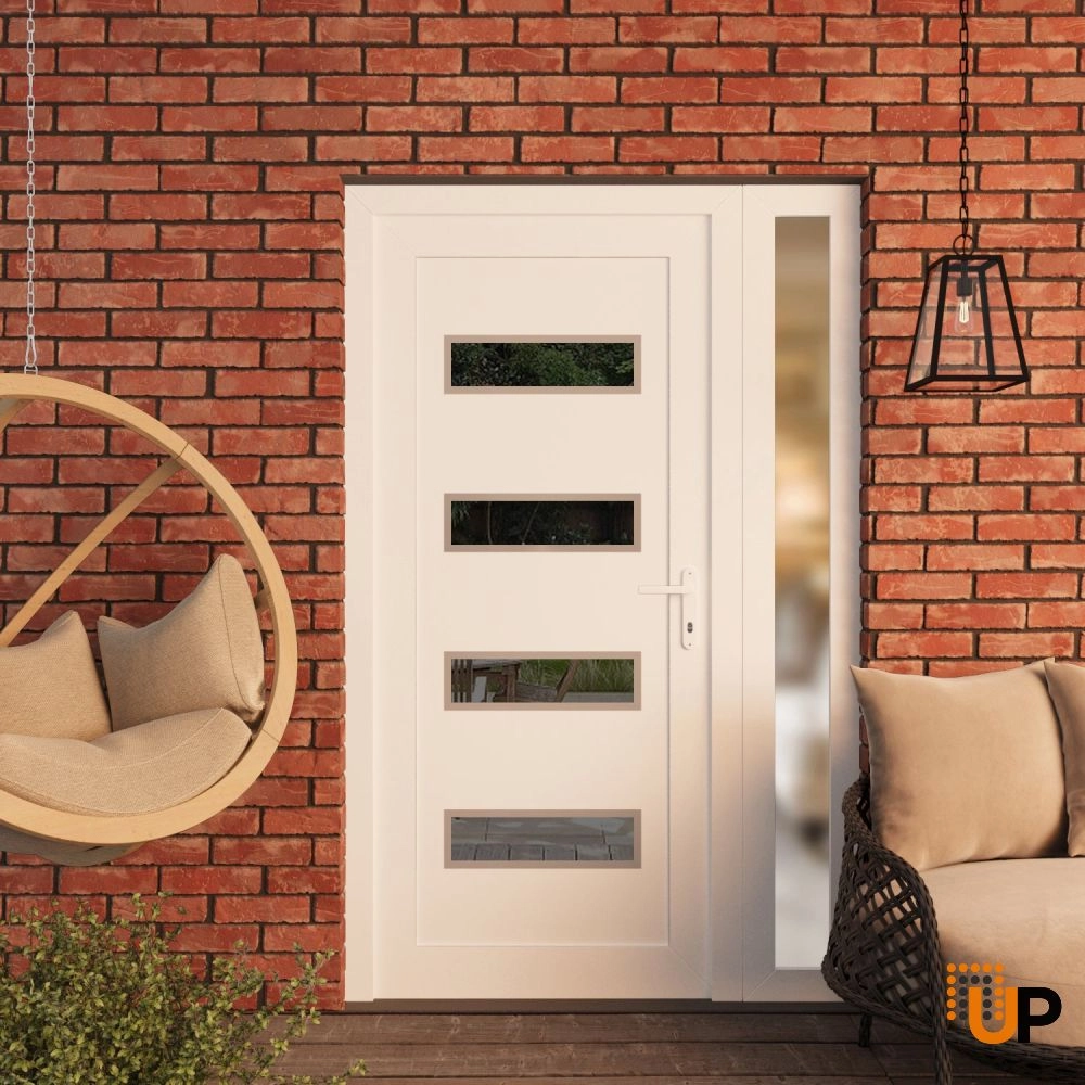 Single swing vinyl modern exterior door with tempered glass | Manux 8113 White | 48 x 80 photo#3