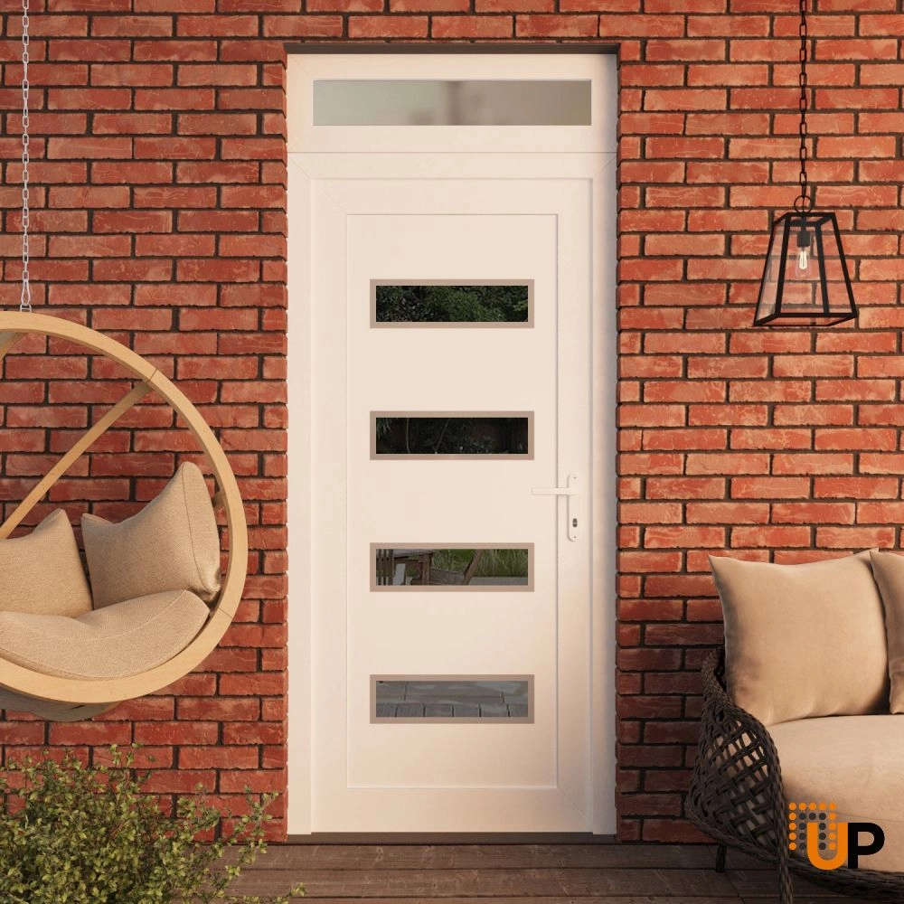 Single swing metal-plastic modern exterior door with tempered | Manux 8113 White | 32 x 94 photo#3